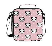 Sac à déjeuner isotherme pour fille avec motif de panda et cœur rose - Sac fourre-tout isotherme avec bandoulière - Pour enfants, adolescents, école, travail