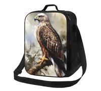 Sac à déjeuner isotherme pour homme et femme, aquarelle de faucon assis dans l'arbre - Boîte à déjeuner pour bureau, travail, pique-nique - Sacs isothermes étanches avec bandoulière pour adultes