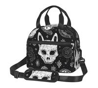 Sac à déjeuner isotherme pour homme et femme avec motif tête de mort, chat, lune, gothique, réutilisable, étanche avec bandoulière réglable, pour le travail, les voyages, l'extérieur