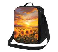 Sac à déjeuner isotherme pour homme et femme, beau champ de tournesol, coucher de soleil, sac isotherme réutilisable, étanche avec bandoulière réglable, pour le travail, les voyages, l'extérieur