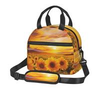 Sac à déjeuner isotherme pour homme et femme, beau champ de tournesol, coucher de soleil, sac isotherme réutilisable, étanche avec bandoulière réglable, pour le travail, les voyages, l'extérieur