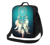 Sac à déjeuner isotherme pour homme et femme, boîte à déjeuner avec plume attrape-rêves blanche pour bureau, travail, pique-nique, sacs à déjeuner étanches avec bandoulière pour adultes, sacs à repas