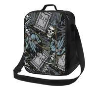 Sac à déjeuner isotherme pour homme et femme, boîte à déjeuner glacière pour homme et femme, avec sangle à motif de faucheuse pierres tombales, sac fourre-tout haute capacité pour le travail avec