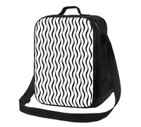 Sac à déjeuner isotherme pour homme et femme, boîte à déjeuner glacière pour homme et femme, motif vague noir et blanc, sac fourre-tout de haute capacité pour le travail avec bandoulière réglable