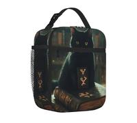 Sac à déjeuner isotherme pour homme et femme - Motif chat noir mystérieux pour carnet de notes mystérieux - Boîte à déjeuner réutilisable pour adulte - Sac fourre-tout pour le bureau et le pique-nique
