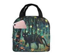 Sac à déjeuner isotherme pour homme et femme - Motif chat noir mystique et lucioles - Petite boîte à déjeuner souple pour homme et femme - Sac isotherme tendance pour voyage, sac fourre-tout pour