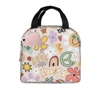 Sac à déjeuner isotherme pour homme et femme - Motif fleurs arc-en-ciel et signe de paix doux pour homme et femme - Sac isotherme tendance pour voyage, sac fourre-tout pour homme et femme
