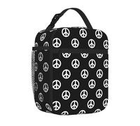 Sac à déjeuner isotherme pour homme et femme - Motif signe de paix de style bohème noir réutilisable - Sac fourre-tout pour le bureau et le pique-nique