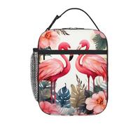 Sac à déjeuner isotherme pour homme et femme, portable, réutilisable, motif floral avec flamant rose, sac fourre-tout pour le travail, le pique-nique, les voyages