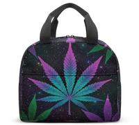 Sac à déjeuner isotherme Rastafarian Botanic Leaf de style reggae, jaune, rouge, vert, imprimé sur noir, rétro années 70, hippie, boîte isotherme, 23 x 13 x 21 cm, fourre-tout léger (03)