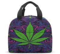 Sac à déjeuner isotherme Rastafarian Botanic Leaf de style reggae, jaune, rouge, vert, imprimé sur noir, rétro années 70, hippie, boîte isotherme, 23 x 13 x 21 cm, sac fourre-tout léger (05)