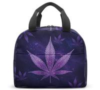 Sac à déjeuner isotherme Rastafarian Botanic Leaf de style reggae, jaune, rouge, vert, imprimé sur noir, rétro années 70, hippie, boîte isotherme, 23 x 13 x 21 cm, fourre-tout léger (04)
