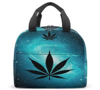 Sac à déjeuner isotherme Rastafarian Botanic Leaf de style reggae, jaune, rouge, vert, imprimé sur noir, rétro années 70, hippie, boîte isotherme, 23 x 13 x 21 cm, fourre-tout léger (06)