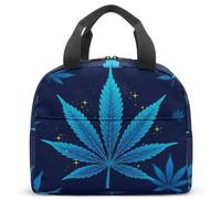 Sac à déjeuner isotherme Rastafarian Botanic Leaf de style reggae, jaune, rouge, vert, imprimé sur noir, rétro années 70, hippie, boîte isotherme, 23 x 13 x 21 cm, fourre-tout léger (02)