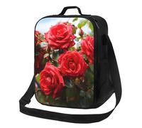 Sac à déjeuner isotherme réutilisable avec bandoulière réglable pour adultes Motif roses rouges Bush in the Garden
