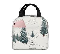 Sac à déjeuner isotherme réutilisable avec élévateur de ski et sapin pour homme et femme - Portable et étanche - Pour le travail, les voyages en plein air