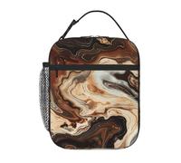 Sac à déjeuner isotherme réutilisable avec imprimés marbrés marron mélangés pour femme/homme, travail, pique-nique, école, voyage