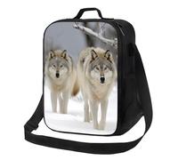 Sac à déjeuner isotherme réutilisable et étanche avec motif deux loups marchant dans la neige pour femme et homme - Pour le travail, les voyages en plein air