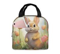 Sac à déjeuner isotherme réutilisable pour femme, boîte à déjeuner thermique, sac fourre-tout étanche pour bureau, voyage, motif lapin mignon, fleur, sac isotherme de grande capacité pour homme