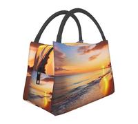 Sac à déjeuner isotherme réutilisable pour femme et homme - Étanche - Joli sac fourre-tout isotherme - Motif lever de soleil tropical sur la plage - Pour le travail, les voyages, le bureau