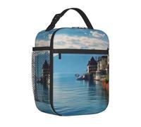 Sac à déjeuner isotherme réutilisable pour homme et femme - Motif lac Léman Suisse - Grande capacité - Pour le bureau, le travail, le pique-nique