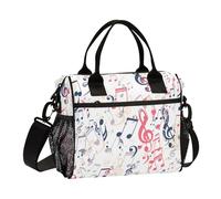 Sac à déjeuner isotherme tendance avec motif symboles musicaux rouge et noir avec bandoulière pour femme, enseignant, université