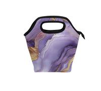 Sac à déjeuner marbré argenté violet pour femme pour le travail avec poignée incurvée, sac à déjeuner chauffant résistant à l'eau pour le travail et le camping