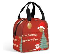 Sac à déjeuner « Merry Christmas and Happy New Year » pour homme et femme, sacs fourre-tout isothermes portables avec poignée, étanches et réutilisables pour le travail, le pique-nique, les voyages