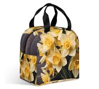 Sac à déjeuner motif bouquet de jonquilles pour adulte, sac fourre-tout isotherme étanche avec fermeture éclair et plusieurs poches, grande capacité pour bureau, travail, pique-nique