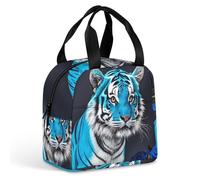 Sac à déjeuner motif tigre bleu rose pour homme et femme, sac fourre-tout isotherme portable avec poignée, étanche, réutilisable, pour le travail, le pique-nique, les voyages