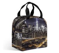 Sac à déjeuner New York Night pour adulte, sac fourre-tout isotherme étanche avec fermeture éclair et plusieurs poches, grande capacité pour bureau, travail, pique-nique