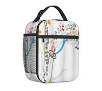 Sac à déjeuner portable pour femme/homme, isolé, thème festival, œuvre d'art colorée avec notes de musique et boîte à déjeuner isotherme réutilisable pour bureau, travail, école, pique-nique, plage