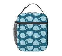 Sac à déjeuner portable réutilisable avec imprimé baleines de dessin animé pour garder les aliments frais pour l'école, le travail, les voyages, les pique-niques