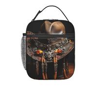 Sac à déjeuner portable réutilisable avec imprimé chapeau de rodéo américain ouest pour garder les aliments frais pour l'école, le travail, les voyages, les pique-niques