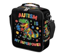 Sac à déjeuner pour enfants de sensibilisation à l'autisme avec motif dinosaure pour garçons et filles, réutilisable, isotherme, étanche avec bandoulière, sac isotherme pour enfant, pour l'école, le