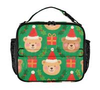 Sac à déjeuner pour enfants étanche portable extensible pour garder les aliments au chaud fourre-tout isotherme pour l'école et les voyages Merry Christmas Ours marron
