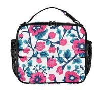 Sac à déjeuner pour femme - Boîte à déjeuner portable étanche pour fille - Garde les aliments au chaud - Conteneurs de repas pour l'école, le collège - Motif floral rouge turquoise - Style vecteur