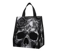 Sac à déjeuner pour homme et femme - Jolie boîte à déjeuner isotherme réutilisable et portable - Motif tête de mort noire et rose - Pour le travail, le bureau, les voyages