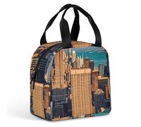 Sac à déjeuner pour homme et femme, motif gratte-ciels, portable avec poignée, étanche, réutilisable, pour le travail, le pique-nique, les voyages