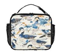 Sac à déjeuner pour homme résistant à l'eau avec bandoulière et porte-bouteille, pour le travail et l'école, aquarelle, canard sauvage, denim, crème et blanc