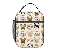 Sac à déjeuner pratique avec imprimé « I Love French Bulldog » - Pour pique-nique, collations, boissons, travail, école, voyage