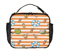 Sac à déjeuner résistant à l'eau avec bandoulière réglable pour l'école, le bureau, le camping, le pique-nique, rayures oranges et blanches, jus d'été