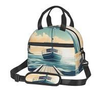 Sac à déjeuner sur le thème du paysage marin pour homme et femme de grande capacité, sac fourre-tout isotherme réutilisable avec bandoulière réglable, boîte à déjeuner pour adultes