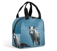 Sac à déjeuner The White Wolf on the Rock pour homme et femme, sac fourre-tout isotherme portable avec poignée, étanche, réutilisable, pour le travail, le pique-nique, les voyages