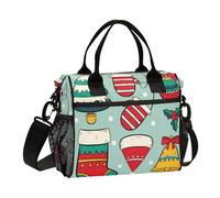Sac à déjeuner vert avec inscription « Merry Christmas Party » pour femme et adolescente - Sac à déjeuner étanche avec bandoulière - Boîte à déjeuner pour adolescente ou école