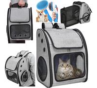 sac à dos 3 en 1 pour animaux de compagnie & boîte jusqu'à 10kg avec brosse Gris