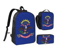Sac à dos 3 pièces avec imprimé drapeau du Dakota du Nord comprenant un grand sac à livres de 43,2 cm avec sac à déjeuner et sac à stylos pratique, noir, One Size