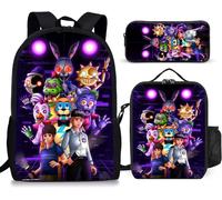 Sac à dos 3 pièces Five Nights at Freddy's 17 pouces, sac à dos fantaisie pour ordinateur portable avec boîte à lunch, trousse à crayons, cadeaux pour les fans de jeux vidéo, voyag Noir