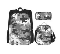 Sac à dos 3 pièces, polyvalent, réglable, grande capacité, imprimé camouflage numérique, boîte à déjeuner et trousse à crayons