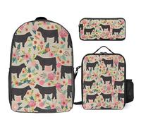 Sac à dos 3 pièces pour femmes et hommes, sac à dos décontracté léger avec sac à déjeuner isotherme et trousse à crayons, organisateurs d'exposition florale, vaches, bétail_74973286